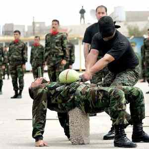 Obrázek 'Blindfolded Kurdish security officer demonstrates'