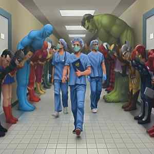 Obrázek 'superheroes bowing to doctors'