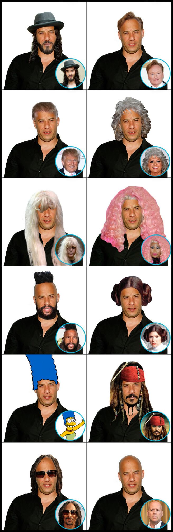 Obrázek - Vin Diesel with other celebrities hair -      21.07.2013