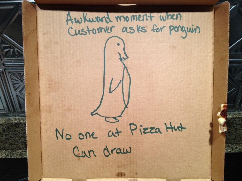Obrázek Asked for socially awkward penguin on pizza box - 28-04-2012