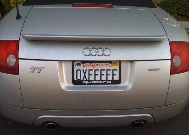 Obrázek Audi TT geeky license plate 0xFFFFF