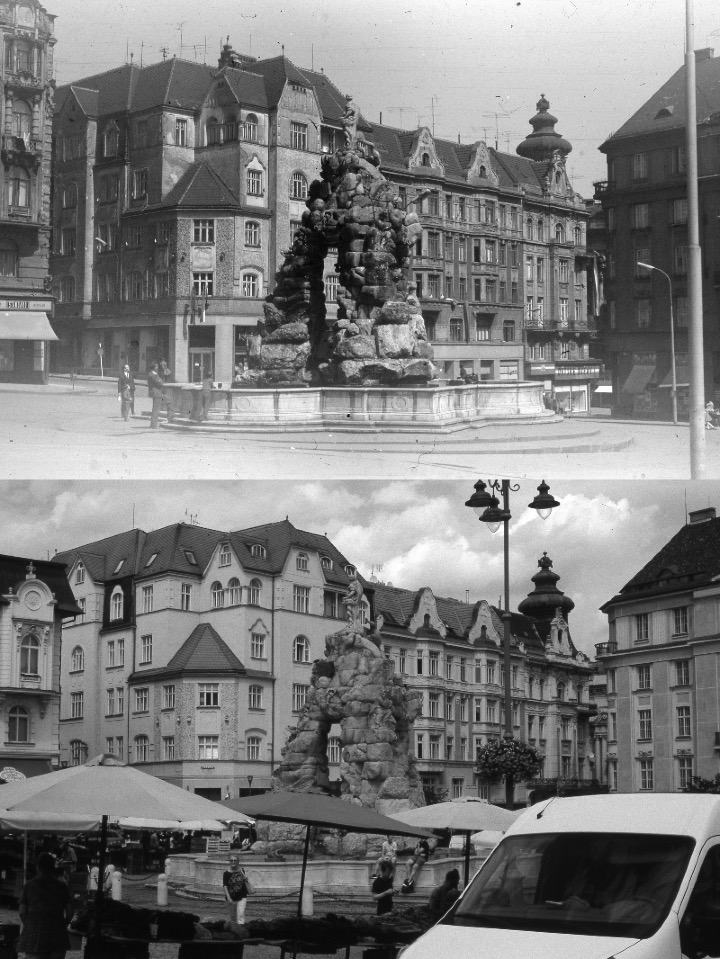 Obrázek Brno dva diapozitivy vyfocene s padesatiletym odstupem Zelnak aneb mizejici patra