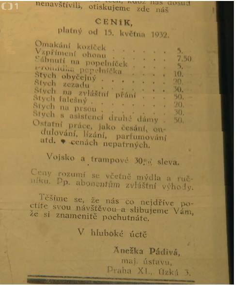 Obrázek Cenik v hampejzu v 1932