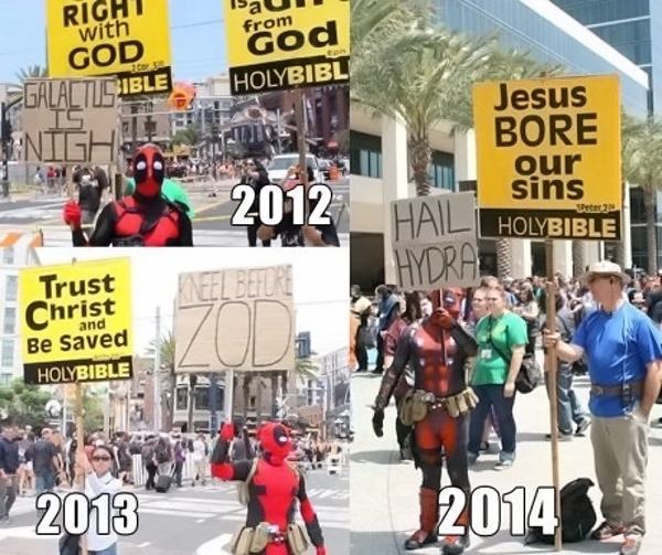 Obrázek Deadpool trolling some Jesus freaks