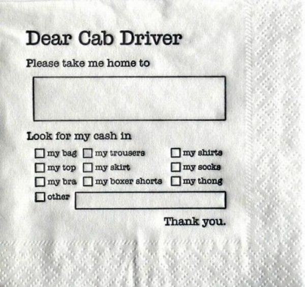 Obrázek Dear Cab Driver Napkin
