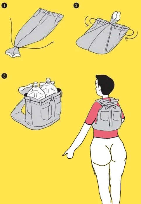 Obrázek Jak udelat batoh z kalhot v pripade nouze