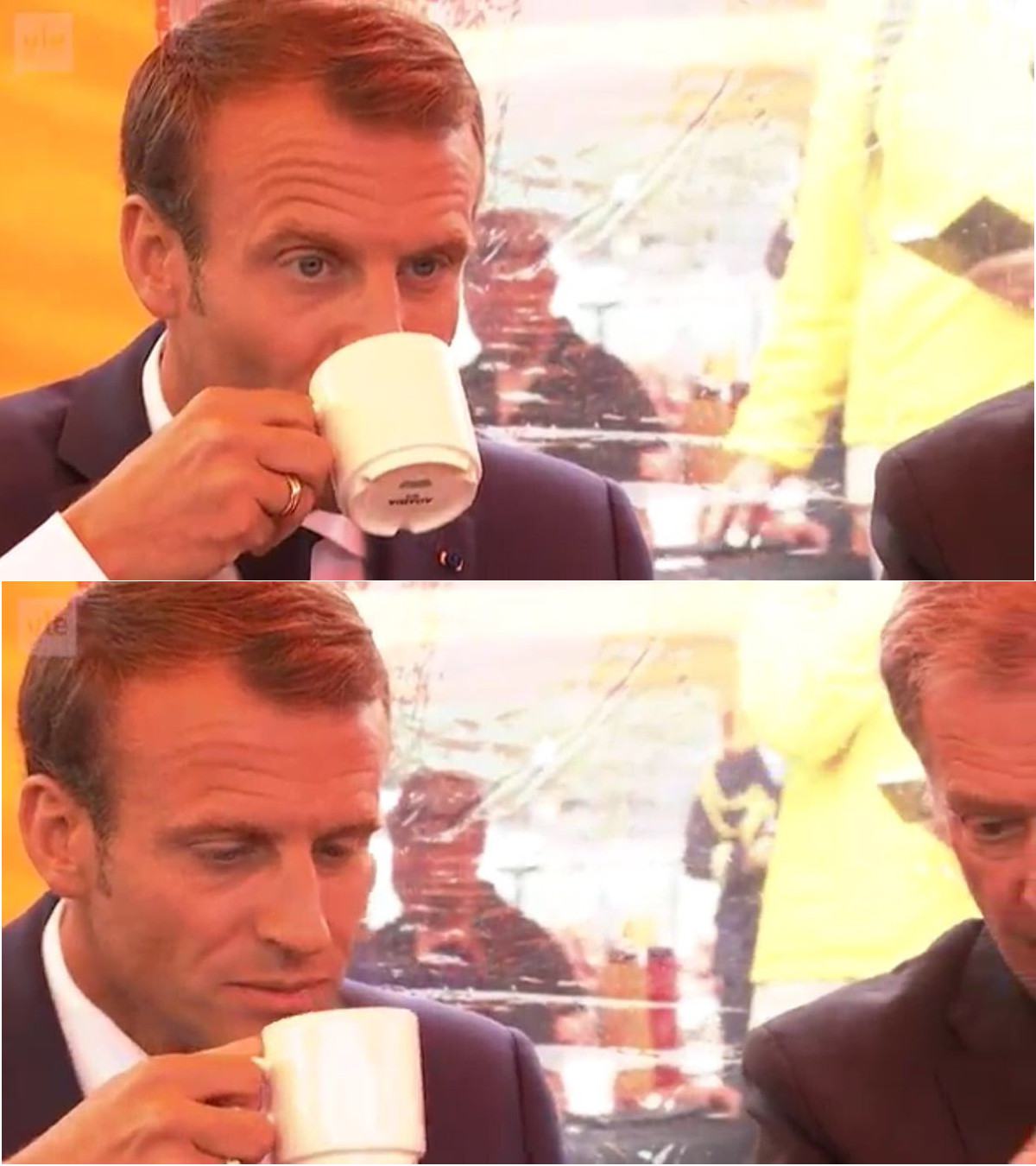 Obrázek Macron pije finskou kavu