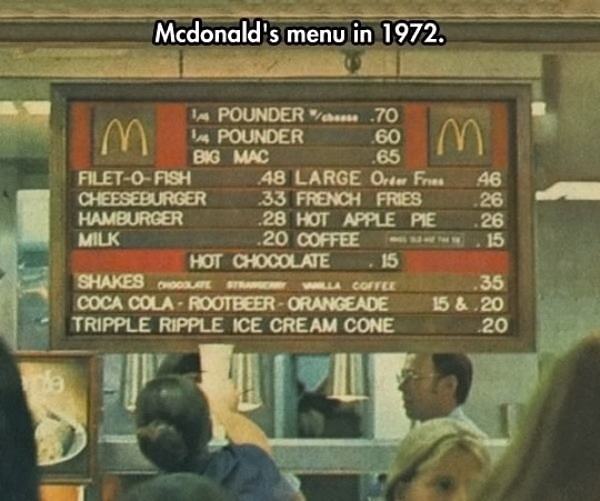 Obrázek Mcdonalds Menu 1972