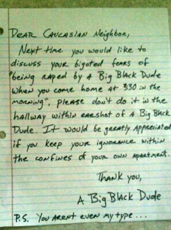 Obrázek Note To Neighbor From Big Black Dude