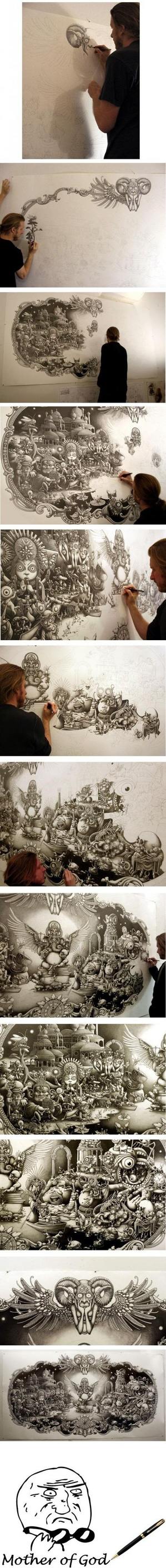 Obrázek Pen drawing LVL Over 9000