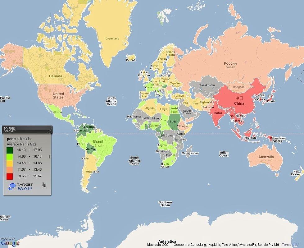 Obrázek Penis size world map statistics