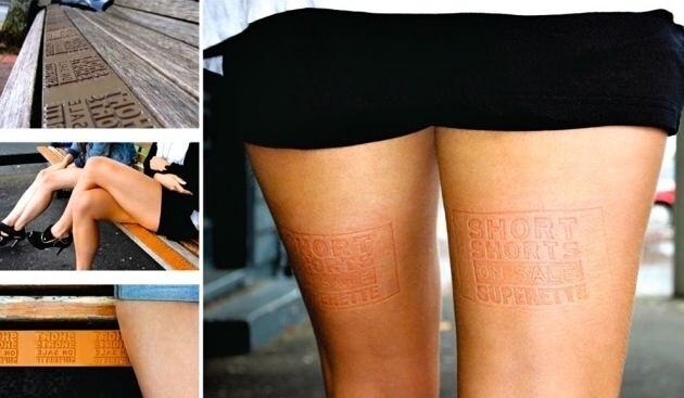 Obrázek Plates on benches leave ads on ladies legs