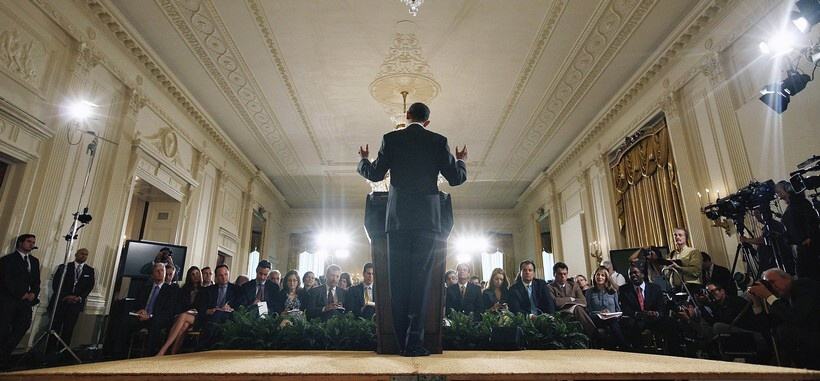 Obrázek Prezident Obama pocas tlacovej konferencie v Bielom Dome