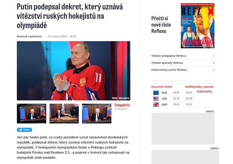 Obrázek Putin uznal vitezstvi hokejistu