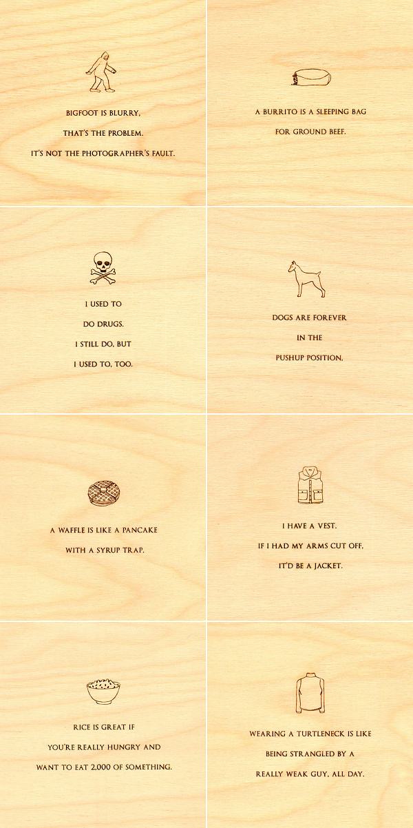 Obrázek Wood etchings of some of the best Mitch Hedberg quotes 09-03-2012