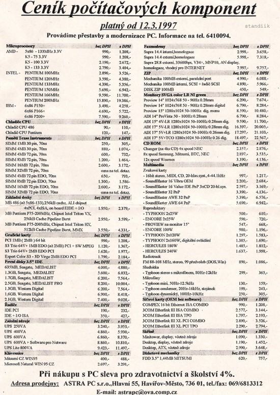 Obrázek cenik astrapc 1997