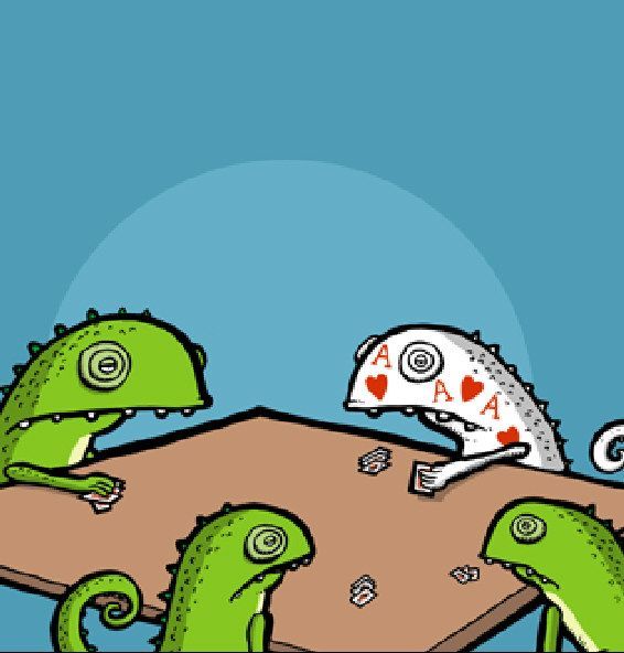Obrázek chameleon hraje poker
