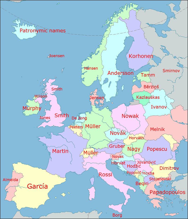 Obrázek cobols pls map-of-most-common-surnames-in-europe