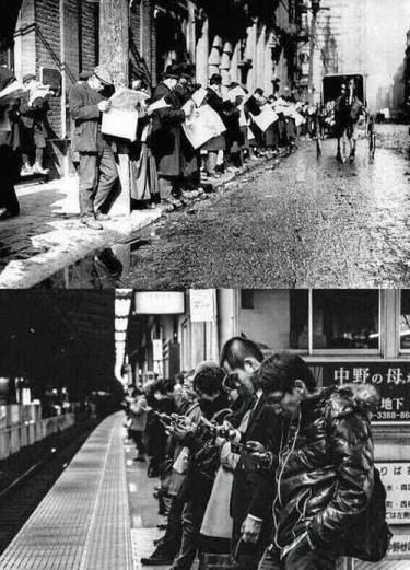 Obrázek commuters then and now