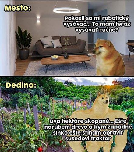 Obrázek dedina vs mesto