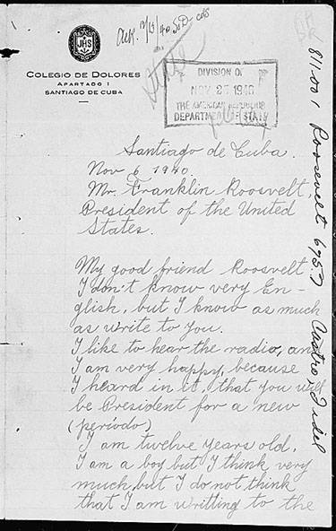 Obrázek dopis Fidela Castra Roosveltovi