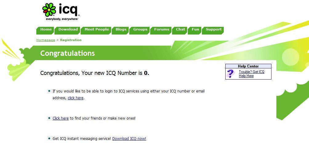 Obrázek icq registration fail