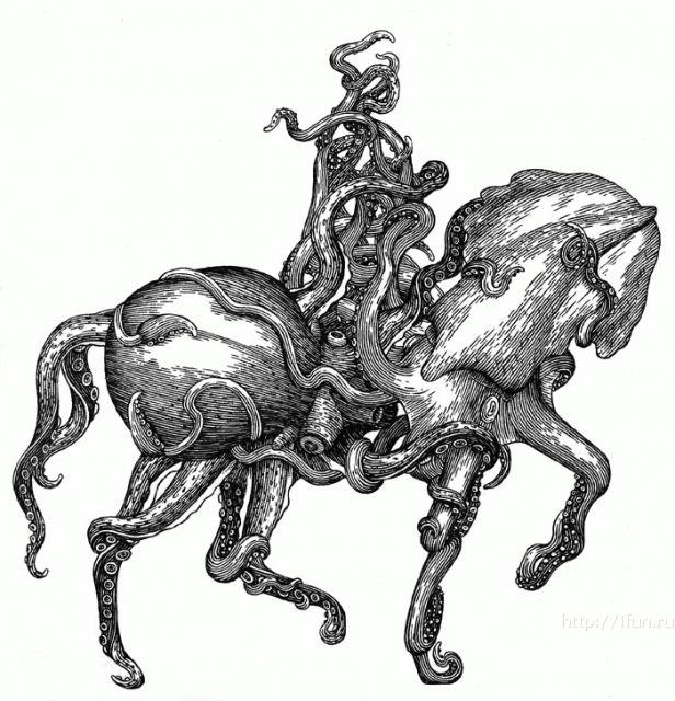 Obrázek jezdec nebo dve chobotnice