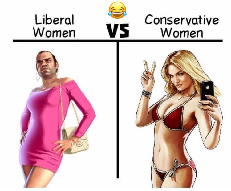 Obrázek liberal vs conservative woman