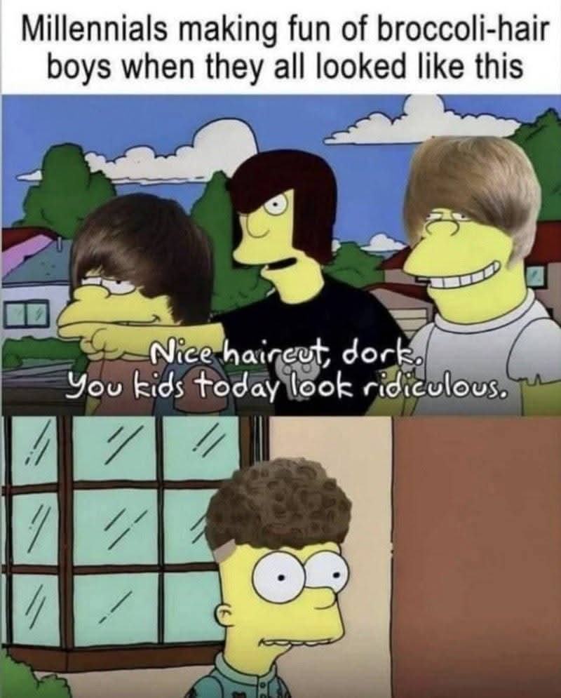 Obrázek milenial vs zoomer hair