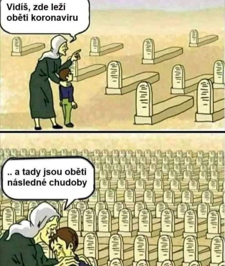 Obrázek obeti koronaviru vs obeti nasledne chudoby