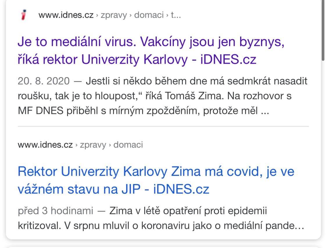 Obrázek rektor Zima simulant na medialni virus