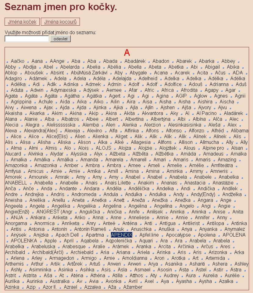Obrázek seznam jmen pro kocky