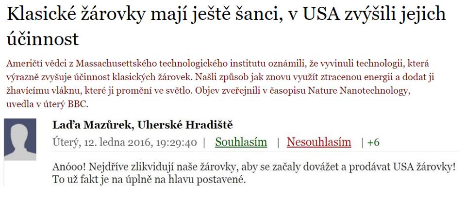 Obrázek snahy o uspory energii jsou jen konspirace