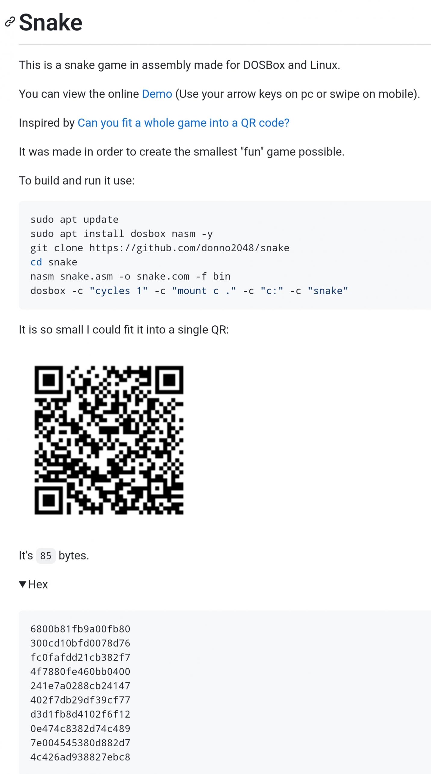 Obrázek snake in qr code