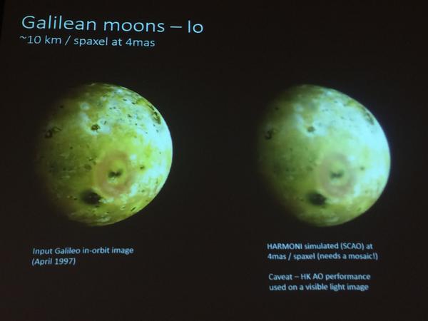 Obrázek vlevo Galileo - vpravo dalekohledem ELT - simulace