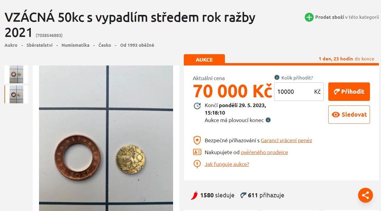 Obrázek vzacna 50kc s vypadlim stredem