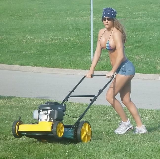 Obrázek woman mowing lawn