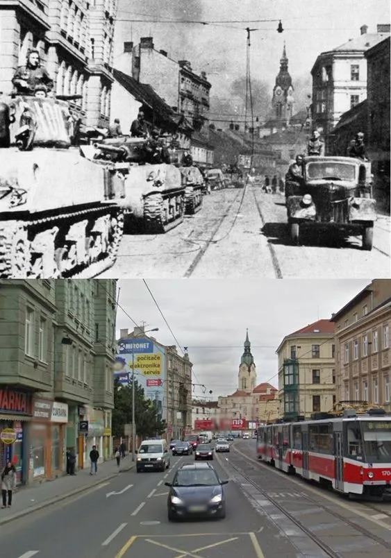Obrázek Americka technika osvobozuje Brno. Dekujeme Americani