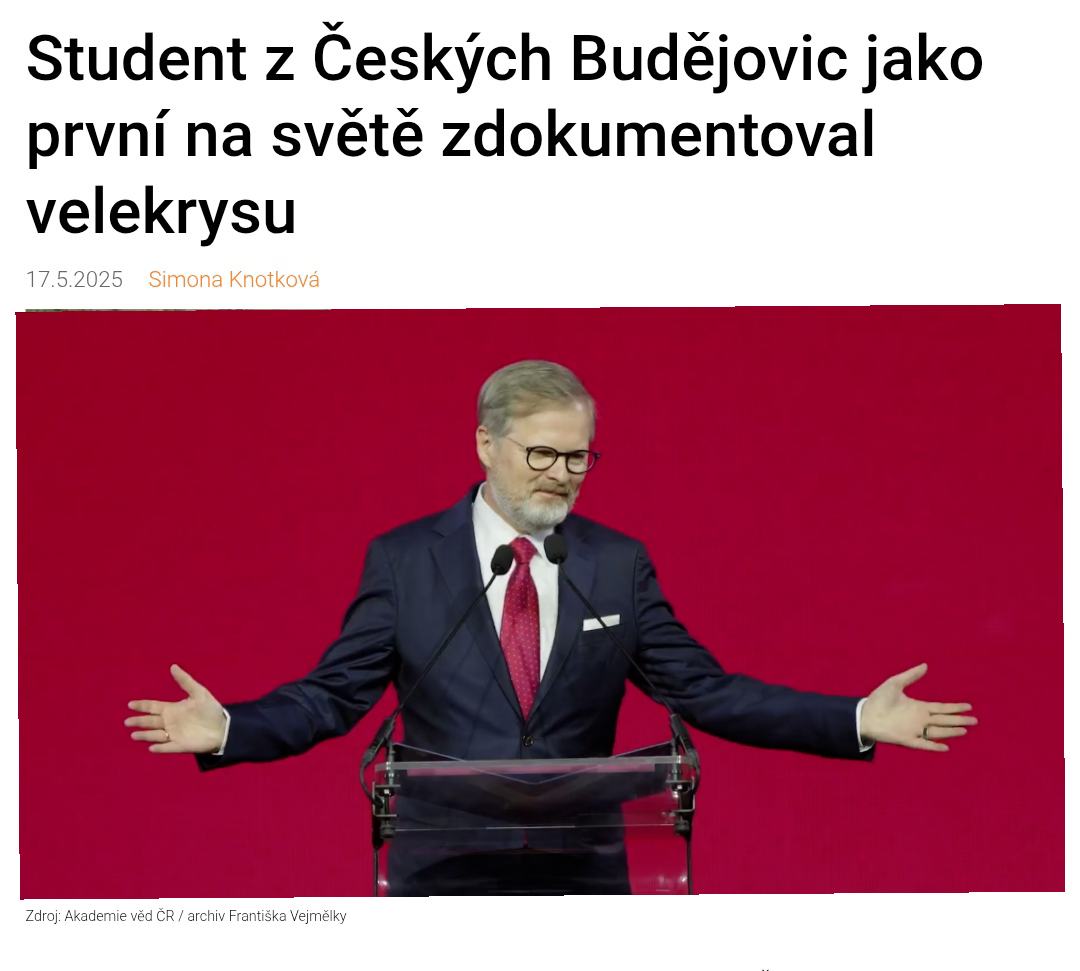 Obrázek Student z CB zdokumentoval Velekrysu