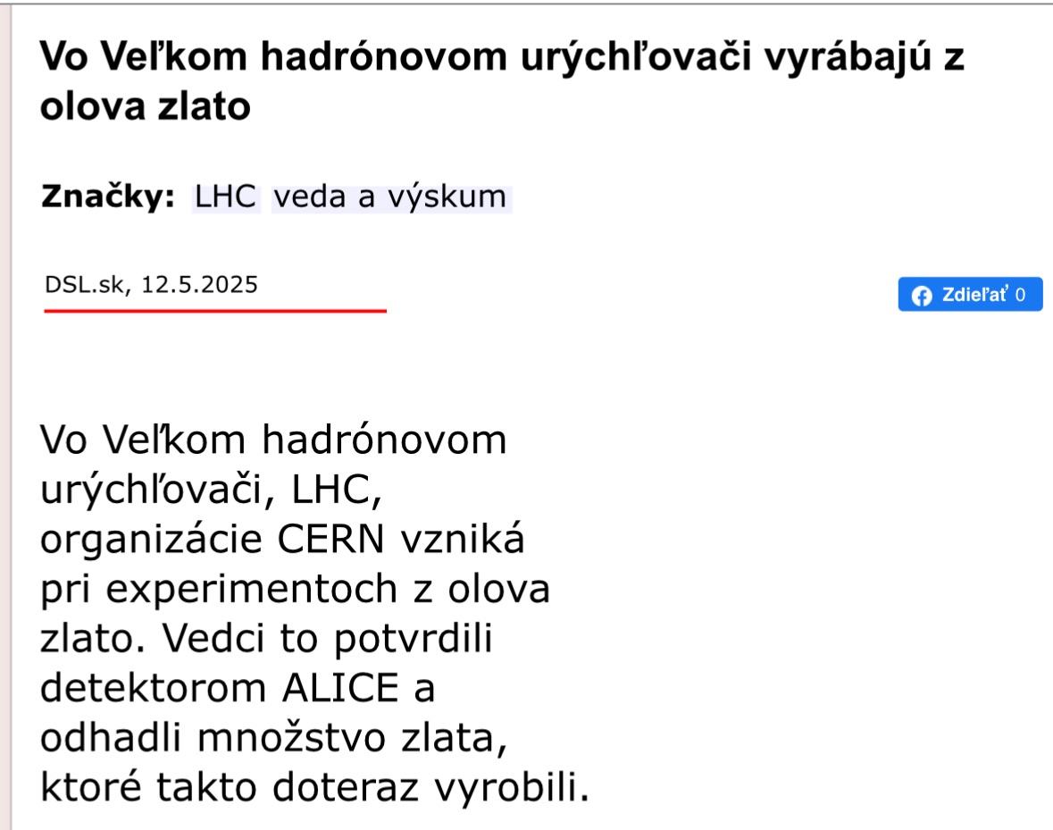 Obrázek lhc vyraba zlato