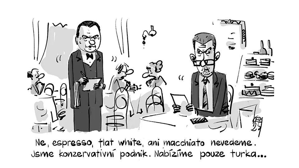 Obrázek babis v pici jak bata s latteckem